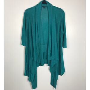 Eileen Fisher Teal Open Waterfall Sweater Women's M Silk Linen Blend